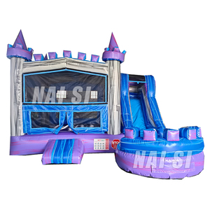 Castillo inflable combinado <span class=keywords><strong>con</strong></span> tobogán de agua y <span class=keywords><strong>piscina</strong></span> desmontable para alquilar, directo de fábrica. - Product Image 2