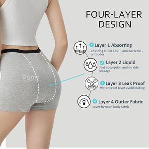 Culotte menstruelle ODM 4 couches <span class=keywords><strong>pour</strong></span> <span class=keywords><strong>femme</strong></span>, taille haute, shorty, anti-fuites, respirante, en coton écologique. - Product Image 6