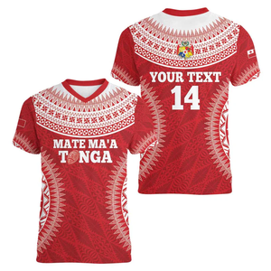 Alibaba-China-venta al por mayor Dropshipping <span class=keywords><strong>ropa</strong></span> Venta caliente personalizada Tonga Mate Maa mujeres cuello en V camiseta Go <span class=keywords><strong>Champions</strong></span> Tongan Ngatu-camiseta roja para <span class=keywords><strong>mujer</strong></span> - Product Image 3