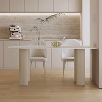 Table de salle à manger moderne en dalle de roche demi-ronde style crème, ensemble 4 places, mobilier de maison pour salon