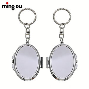 Porte-clés miroir elliptique, miroir pliable en métal personnalisé, miroir cosmétique compact portable, miroir de courtoisie avec porte-clés - Product Image 1