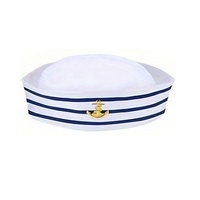Chapeau de marin rayé bleu et blanc avec logo blanc pour le Mardi Gras, casquette de capitaine de marine pour fête de carnaval, performance ou costume