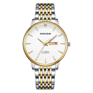 Montre mécanique pour homme, montre-bracelet bicolore fine et ronde, automatique, cadran blanc, double calendrier, marqueurs lumineux - Product Image 4