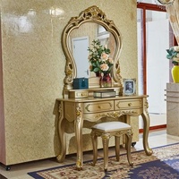 Coiffeuse de style européen or champagne, miroir de maquillage sculpté vintage, tout-en-un, dorée, fabriquée en Chine, livrée sur site