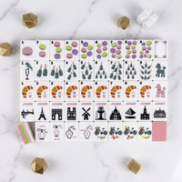 Ensemble de Mahjong Américain Rose Parisien avec Tuiles en Acrylique, Motifs Macaron, Pâtisserie, Tour Eiffel et Sac en Satin 4 Couches pour le Divertissement