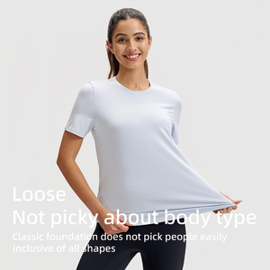<span class=keywords><strong>Camiseta</strong></span> Deportiva Clásica y Sencilla de Manga Corta para Mujer, Top Casual para Yoga, de Alta Elasticidad, Transpirable y de Secado Rápido, con <span class=keywords><strong>Cuello</strong></span> Redondo - Product Image 2