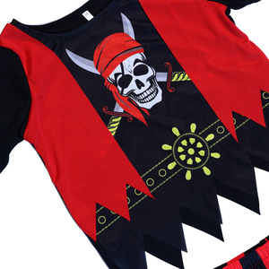 Costume de pirate des Caraïbes pour enfants, tenue de cosplay d'Halloween, ensemble de capitaine rayé rouge et noir - Product Image 4