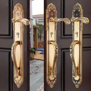 All Copper Silent Solid Wood Door Lock European True Gold Pure Copper Luxury Outdoor Entrance Door Lock And Handle
