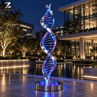 Sculpture ADN en acier inoxydable illuminée, finition miroir, art scientifique personnalisé pour la décoration paysagère des places, hôtels, centres d'art et campus
