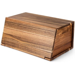 Houselin Acacia Wooden Bread Box Assembly Free Large Capacity Organizer Vintage Storage Bin Container Countertop Wood Bread Box