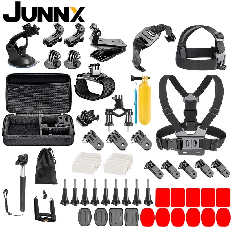 JUNNX 61 in 1 Black Action Sports Camera Accessories Kit for GoPro Hero10 Hero9 Hero8 Hero7 Hero6 Hero5 Hero4 Hero3 Xiaomi Yi