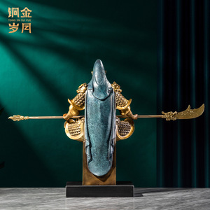 Statue en laiton de Guan Gong, figurine puissante en cuivre et or, faite à la main, décoration de salon - Product Image 4