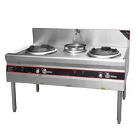 Gas Cooktops Chinese Industrial Kitchen Wok Burner Kitchen Cooking Warming Ranges With 3 CHIMNEY BURNERS fan type