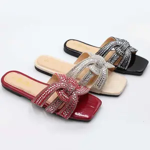 Custom rhinestone designer shoes sandals for women and ladies flat shoes luxury slippers femmes fashion elegant slides new style