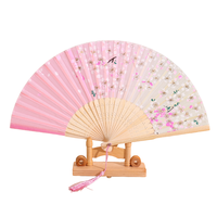 Éventail pliant en bambou de 21 cm, motif floral imprimé, style chinois, éventail à main, écologique, décoration de mariage, cadeau