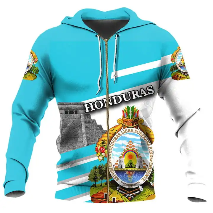 Fábrica Dropshipping Honduras Locais Famosos Hoodies Personalizados Homens Unisex Oversized Heavyweight Full Zip Up Hoodie Pullover Coat OEM