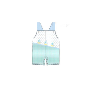 Combinaison sans manches pour bébé fille, motif à carreaux bleu, style bateau, vente en gros, SR3753 CUSTOM - Product Image 1