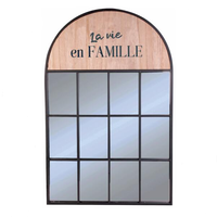 Miroir mural à fenêtre araignée moderne, cadre en fer, haut en bois, décoration de maison, salon