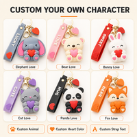 Porte-clés personnalisé mignon en forme de cœur avec animal, sangle de poignet et fermoir doré pour cadeau de Saint-Valentin, commande en gros