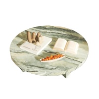 Table basse moderne ronde en marbre vert, socle en T bas, pour salon, luxe, personnalisable, en marbre Calacatta naturel
