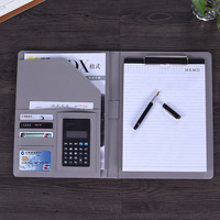 Cartera de lujo de negocios Carpeta de archivos hecha a mano con ranuras para tarjetas Calculadora Cartera de cuero PU