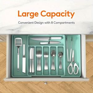Organisateur de tiroir à couverts réglable en plastique, séparateurs extensibles pour ustensiles de cuisine en PP - Product Image 2