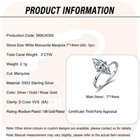 Bague Solitaire en Argent Sterling 925 avec Moissanite Taille Marquise, Plaqué Rhodium, Vente en Gros Personnalisée, Bijoux Fins pour Femme, Direct Usine