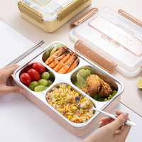 Boîte à lunch en acier inoxydable, boîte bento à 4 compartiments, récipient alimentaire écologique et étanche pour adultes/enfants