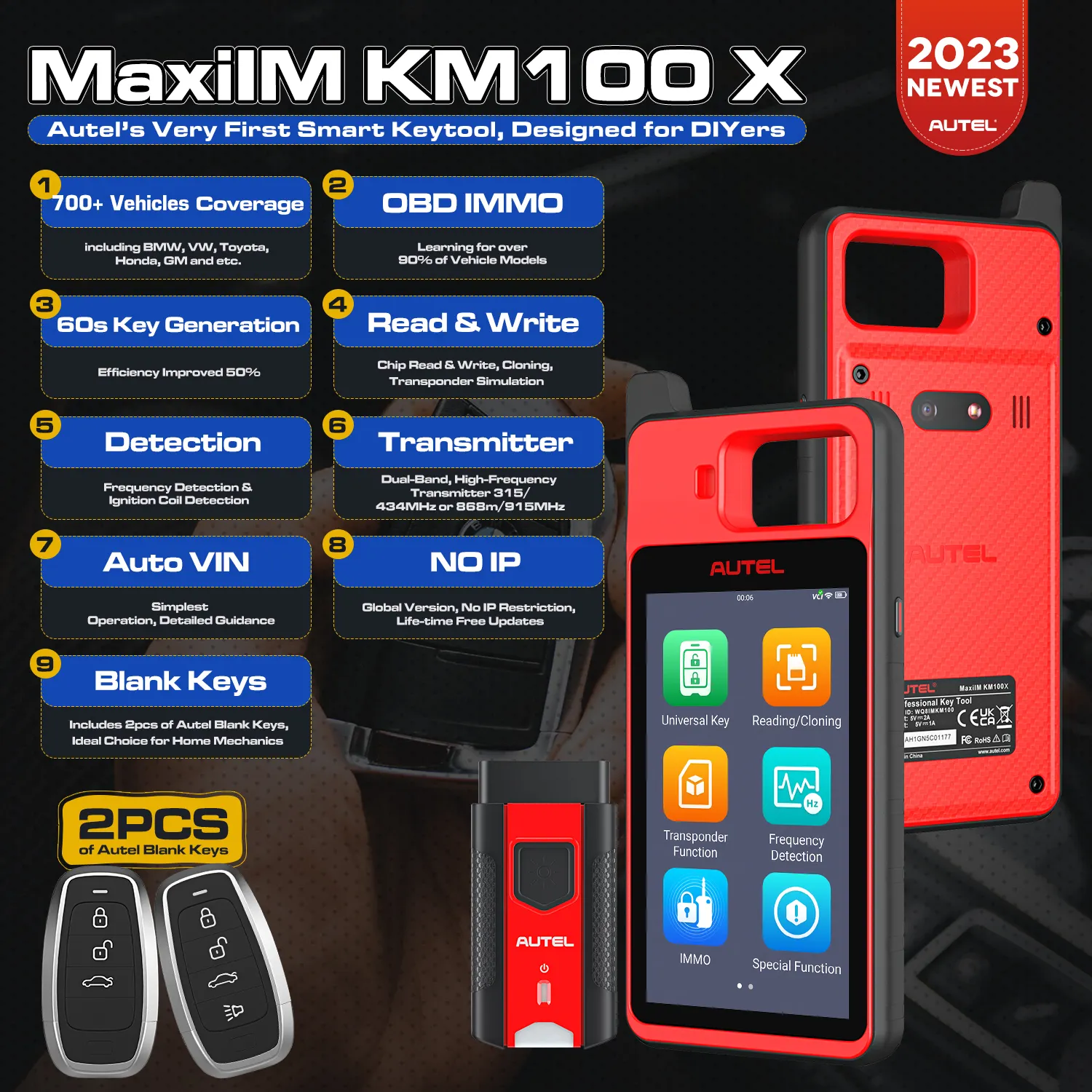 Autel MaxiIM KM100 X Autel KM100X Machine de programmation de clés pour toutes les voitures Lecteur de code Ikey Programmer Copy Vehicle Diagnostic Tools