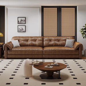 جلد إيطالي بسيط أو شقة صغيرة بأذن فيل أريكة فرنسية مستقيمة طراز قديم بني جديد - Product Image 2