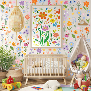Watercolor Multicolor Wild Flower <strong>Wall</strong> Decals Hand Drawn <strong>Daisy</strong> Floral Removable <strong>Wall</strong> <strong>Stickers</strong> <strong>for</strong> Baby Girl Room - Product Image 1