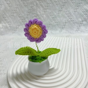 Mini-plante décorative en laine tricotée, fleurs artificielles faites à la main en laine, décoration de voiture, produit fini, vente en gros - Product Image 3