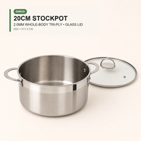 Marmite en acier inoxydable triple épaisseur ANMEI 20 cm avec couvercle en verre, compatible induction, pour soupes et ragoûts, vente en gros, OEM