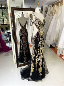 Fournitures de fabrication <span class=keywords><strong>Robes</strong></span> de soirée Aso Ebi pour femmes noires Paillettes <span class=keywords><strong>Longues</strong></span> bretelles spaghetti Robe de soirée imprimée de luxe - Product Image 4