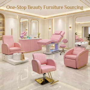 Ensemble de mobilier de salon rose poudré de luxe, équipement de beauté moderne tout-en-un pour MedSpa, salon de coiffure, onglerie, fauteuil de pédicure, beauté - Product Image 1