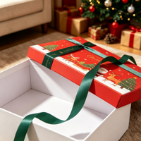 Boîte cadeau rigide en papier en deux parties pour Noël, personnalisée, avec ruban, pour emballage de cadeaux de Noël