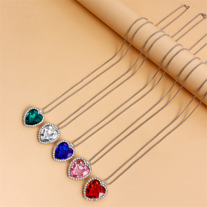Gioielli alla moda Micro-pavimentati collana blu cuore dell'oceano per san valentino collana a catena lunga cuore Tennis - Product Image 3