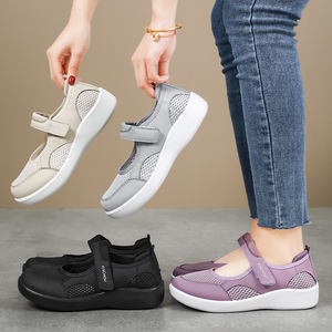 2025 Chaussures de mode coréennes pour femmes, à enfiler, à plateforme compensée, avec embout en acier, légères, respirantes, style pieds nus, pour l'extérieur, Automne Printemps - Product Image 6