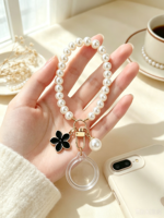 Porte-clés de luxe en perles avec insert porte-photo 36 mm, cadre photo en acrylique, breloques DIY en gros, cadeau pour mariage et fête