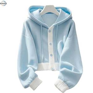 Sweat à capuche en coton pour <span class=keywords><strong>femme</strong></span>, personnalisable avec logo, <span class=keywords><strong>de</strong></span> haute <span class=keywords><strong>qualité</strong></span>, pour l'hiver et l'automne, élégant, avec boutons, style cardigan - Product Image 1
