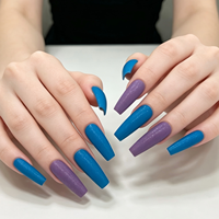 24 faux ongles longs en ABS bleu-violet contrastant, finition brillante, design tendance, pour les doigts