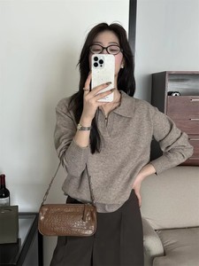 핫세일 여성용 <span class=keywords><strong>V</strong></span>넥 스웨터 다크 그레이 칼라 니트 풀오버 루즈핏 탑 캐주얼 스트리트웨어 가을 겨울 오피스 휴일룩 - Product Image 4