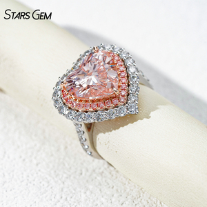 Anillo de Diamantes Rosados en Oro Rosa de 6 Quilates con Corte de Corazón y Halo de Piedras Laterales, Estilo Lindo para Mujer, de Starsgem - Product Image 2