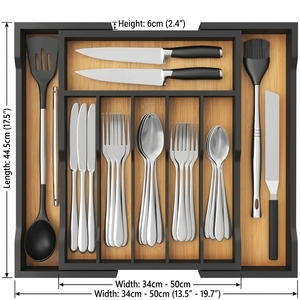 Organisateur de <span class=keywords><strong>tiroir</strong></span> extensible en bambou noir esthétique 34-50 cm, plateau à ustensiles, style industriel moderne, <span class=keywords><strong>rangement</strong></span> professionnel - Product Image 3