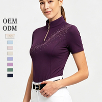 Vêtements d'équitation personnalisés OEM ODM en strass pour l'équitation, chemise à manches courtes en pierre de cristal, sous-vêtement de base pour l'entraînement