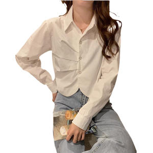 เสื้อลายทางสุดชิคแบบเกาหลีเสื้อลำลองของผู้หญิงและเสื้อเบลาส์แขนยาวเสื้อครอปสำหรับสาวออฟฟิศเสื้อหรูหราใหม่ - Product Image 3