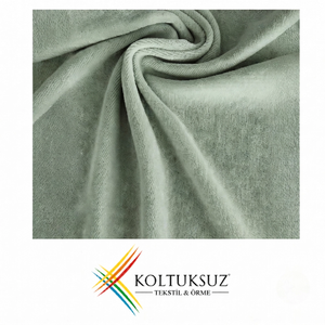 Premium 240gsm Sage Green Cotton Knitted Velour Fabric 80/20 Cotton Polyester Roll for Wholesale Garments - Product Image 3