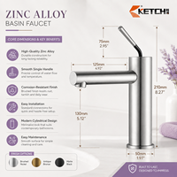 Robinet de lavabo moderne à levier unique avec corps cylindrique, bec horizontal et aérateur en acier inoxydable