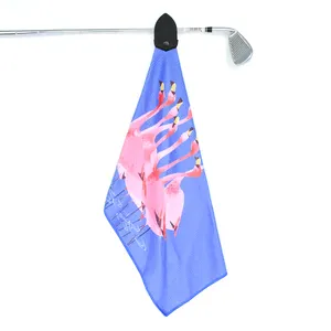 Asciugamano da golf magnetico in microfibra con logo di dimensioni personalizzate asciugamano per pallina da golf con ventaglio sportivo a sublimazione con motivo fenicottero