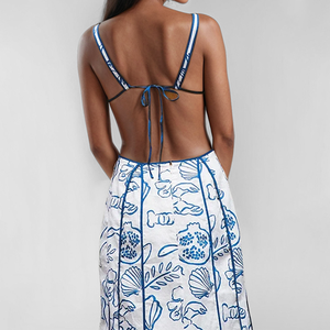 Vestido Maxi con Estampado Marino Azul y Blanco, Tirantes Finos, Estilo Casual Chic para Vacaciones, Envío Rápido, Vestidos Casuales para Mujer - Product Image 3